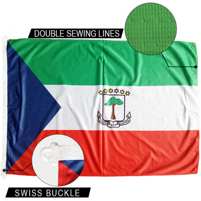 Good price 5x8' Equatorial Guinea Flag Knitted Polyester Rope And Swiss Buckle Customized online
