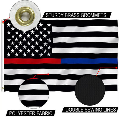 Good price Single Reverse Knitted Polyester Thin Blue And Red Line Flag Waterproof online